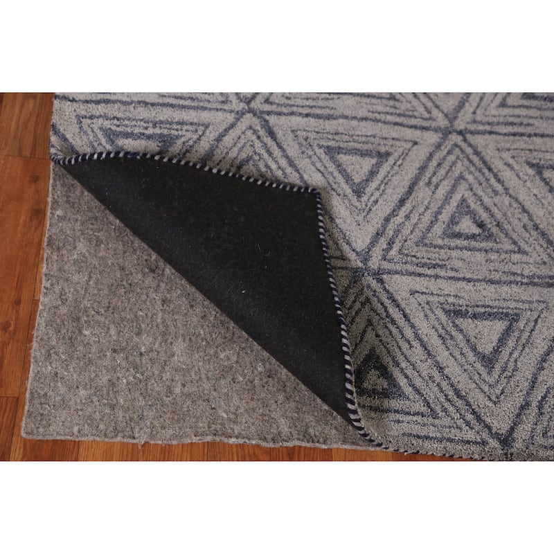 Geometric Grey Modern Indian Area Rug Hand-Tufted Wool Carpet - 5'3" x 7'7"