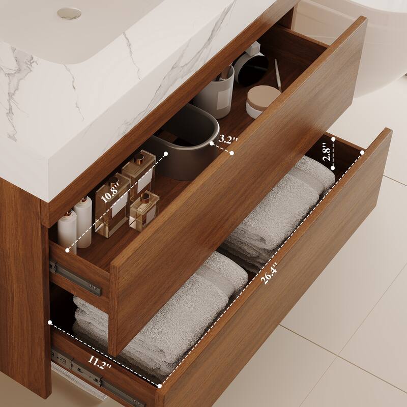 29.9" Modern Floating Bathroom Vanity - Faux Marble Top with Ceramic Undermount Sink, Wall-Mounted for Small Bathrooms