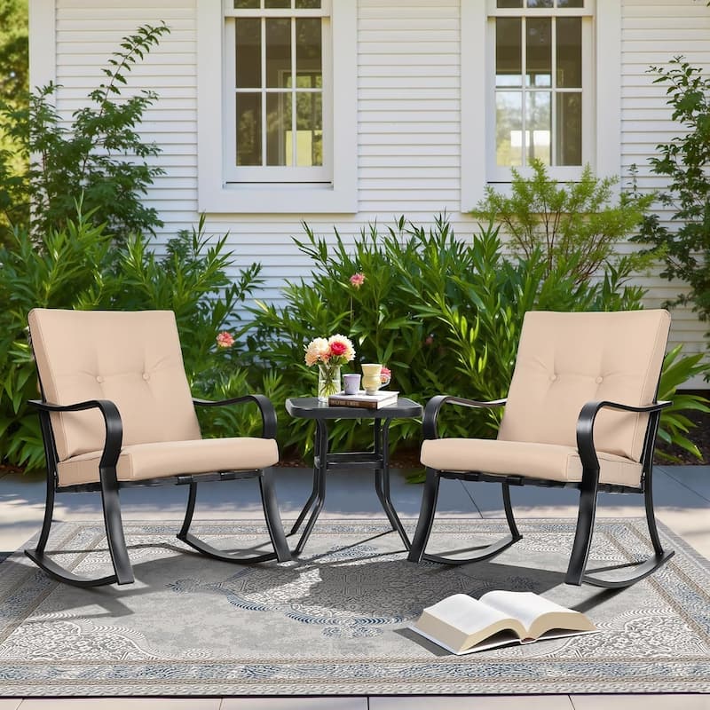 Solaura 3-piece Outdoor Patio Rocking Chairs Conversation Bistro Set - Brown