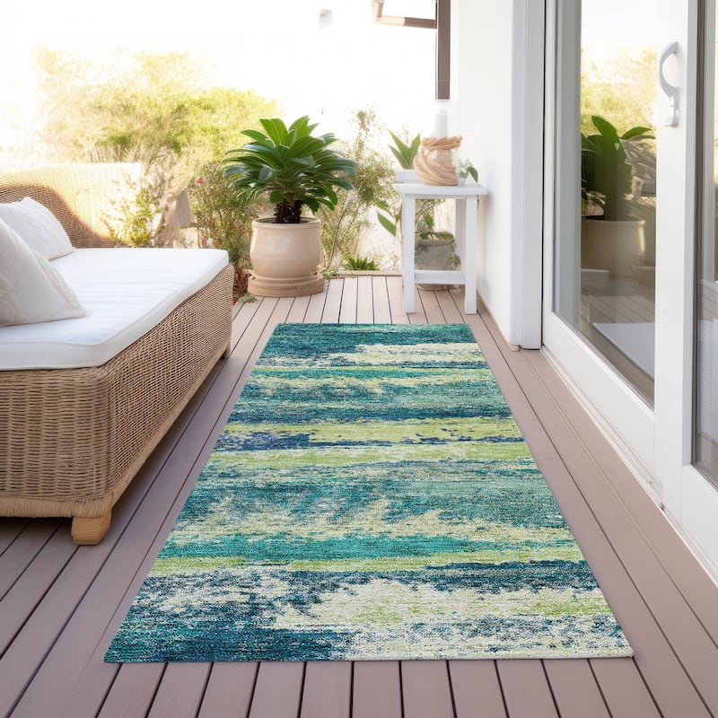 Machine Washable Indoor/ Outdoor Abstract Modern Chantille Rug - Emerald - 2'3" x 7'6"