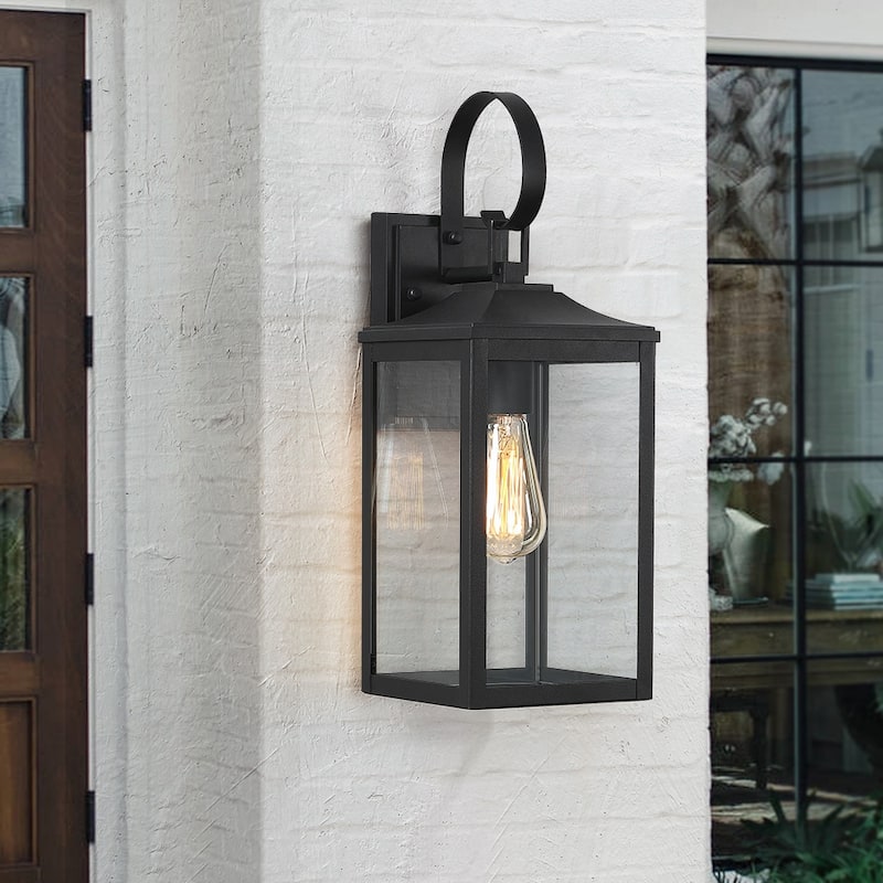 18"H 1-Light Black Outdoor Exterior Wall Lantern Sconce Light - No dusk to dawn