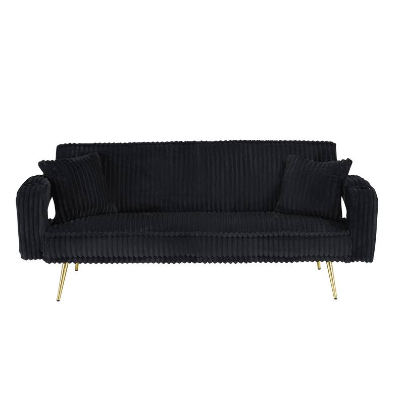 Loveseat Sofa, Adjustable Backrest Corduroy Love Seat Bed w2 Cup holder & 2 Pillows Living Room 2-seat Hollow Armchair
