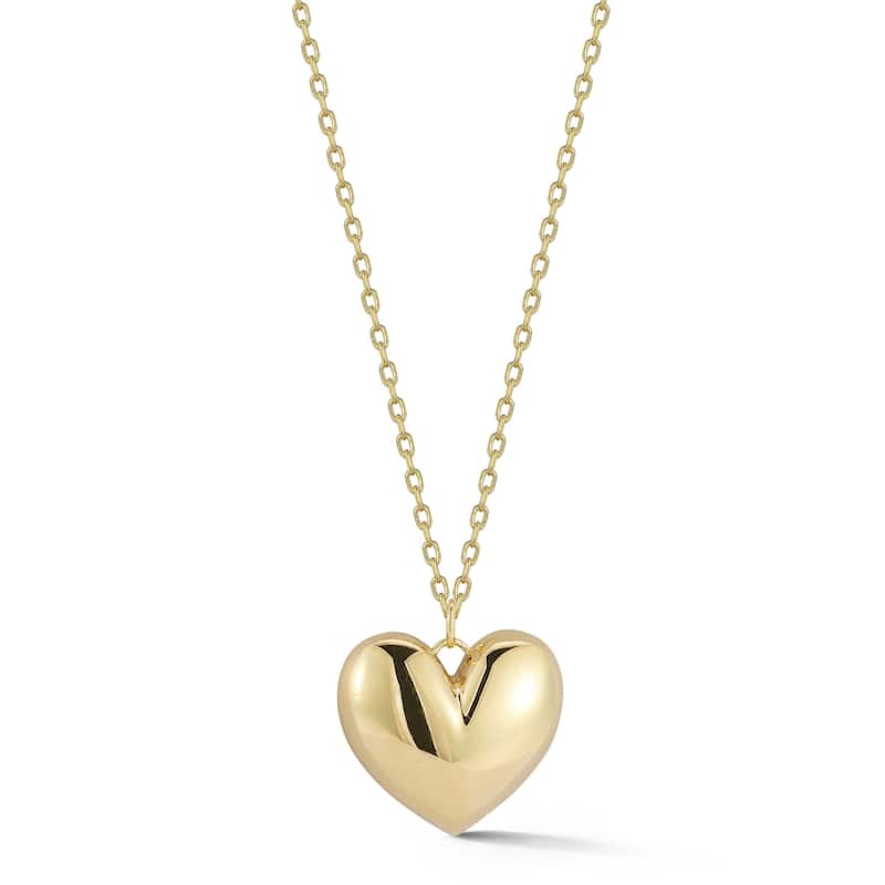 Soleil 14K Gold Puffed Heart Necklace, Made in Italy