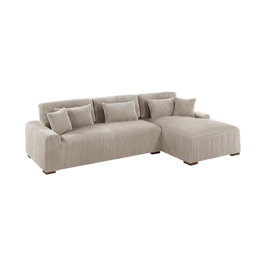 Lio 2pc XL Sectional Sofa with Chaise, 5 Throw Pillows, Brown Corduroy
