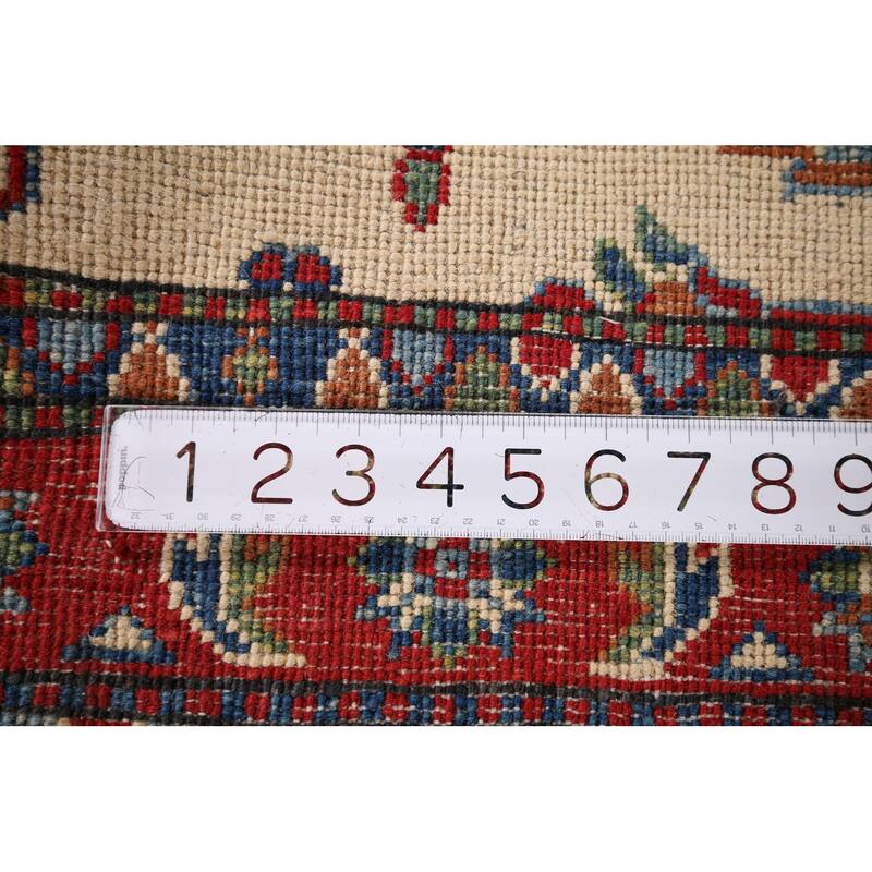 Ivory Geometric Kazak Accent Rug Handmade Wool Carpet - 3'4" x 4'10"