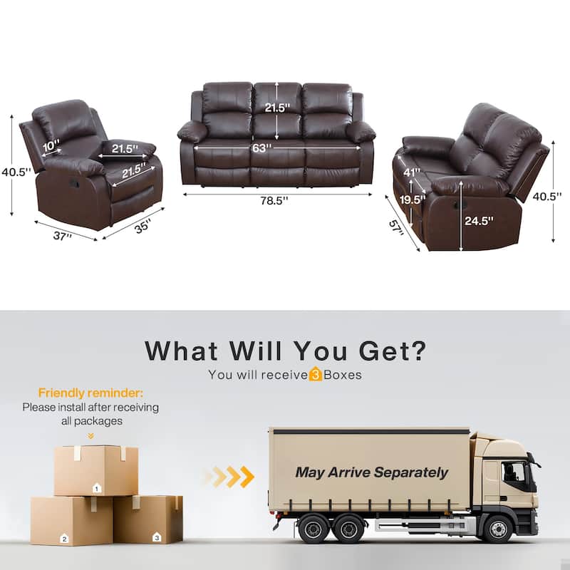 3-Piece Semi PU And PVC Couch Living Room Sofa Set