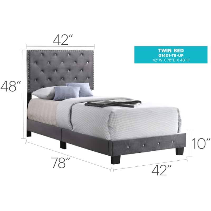 Twin Bed with Velvet Upholstery & Tufting - HomeStock Country Cottage Style
