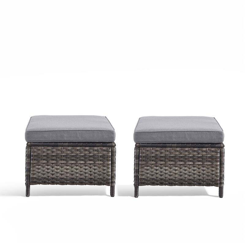 Outdoor Patio Footstool Ottomans with Cushion Grey-Grey - Grey