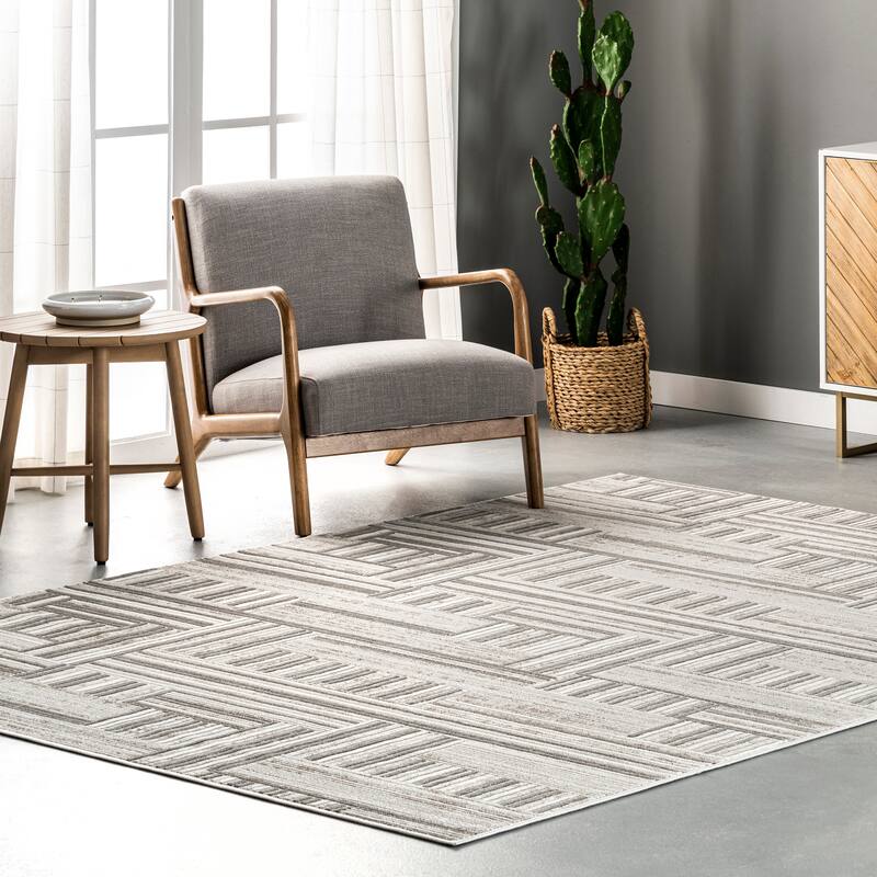 Nuloom Violet Modern Abstract Linework Area Rug - 6'7" x 9' - Grey