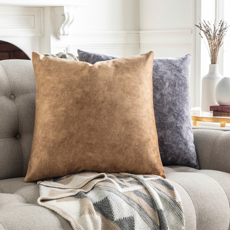 Archibald Faux Suede Transitional Throw Pillow - Cover Only - Light Brown