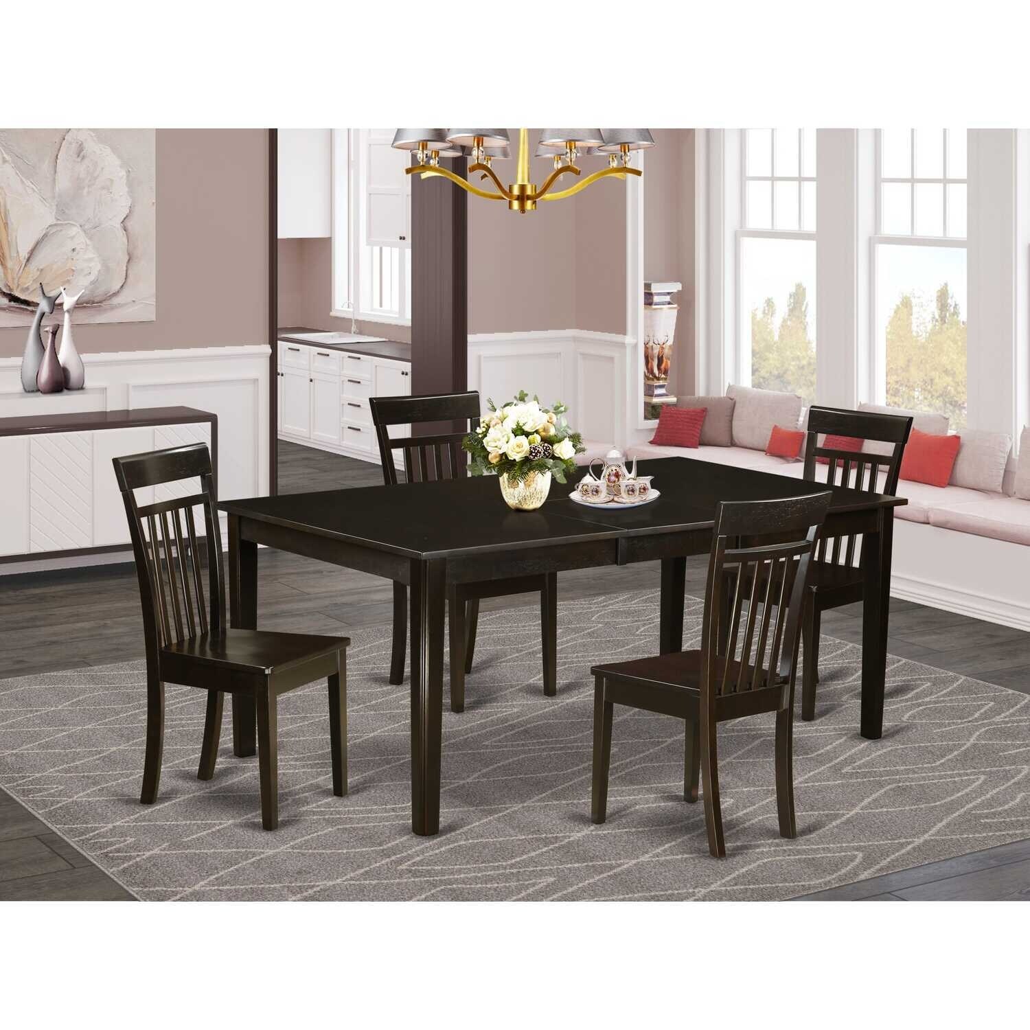 HomeStock 5-Pc Cappuccino Solid Wood Top - Dining Room Set with Leaf - Seats 4