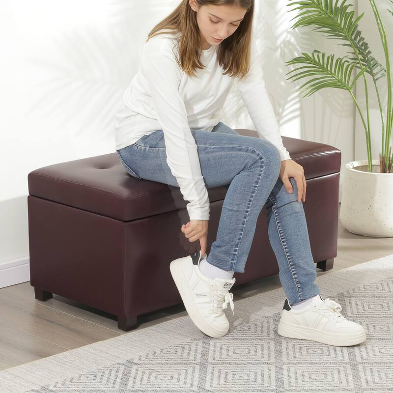 Adeco Rectangle Storage Ottoman Bench for Living Room Bedroom