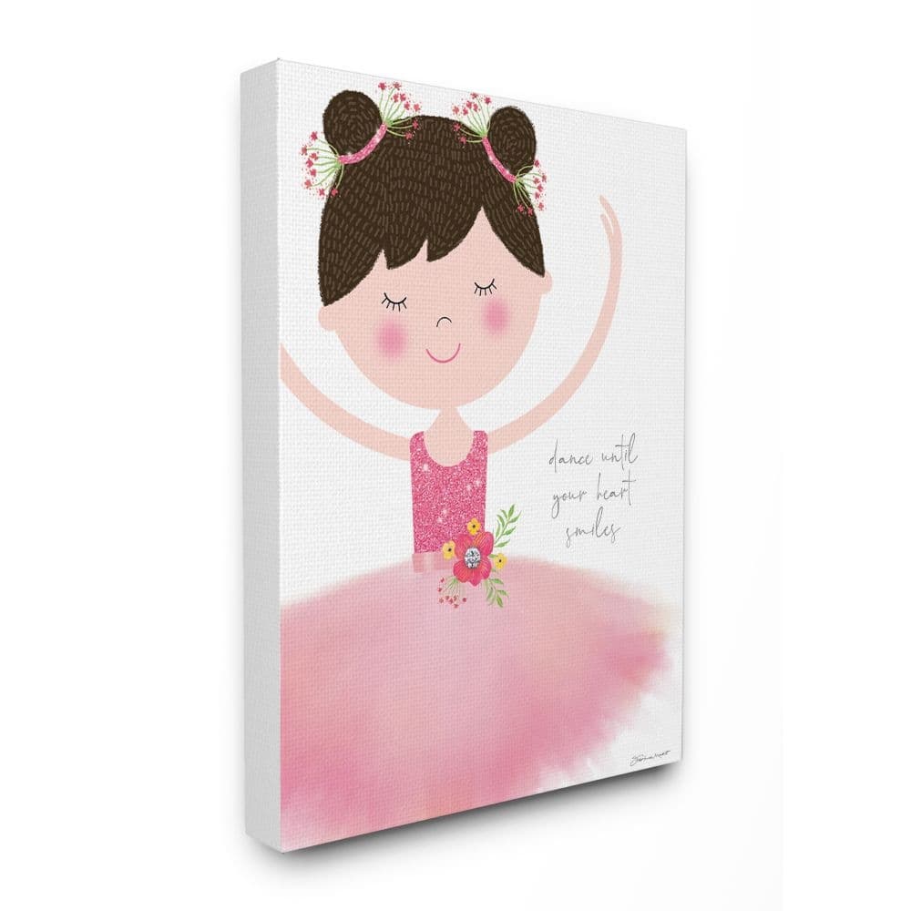 Stupell Dance Until Your Heart Smiles Ballerina in Pink Tutu Canvas Wall Art, 11x14, Proudly Made in USA - Multi-Color