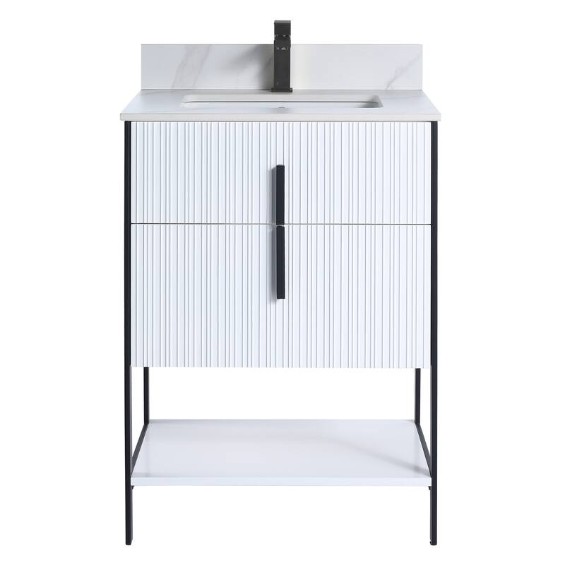 Fine Fixtures Serenity Modern Bathroom Vanity with White Carrara Stone Top