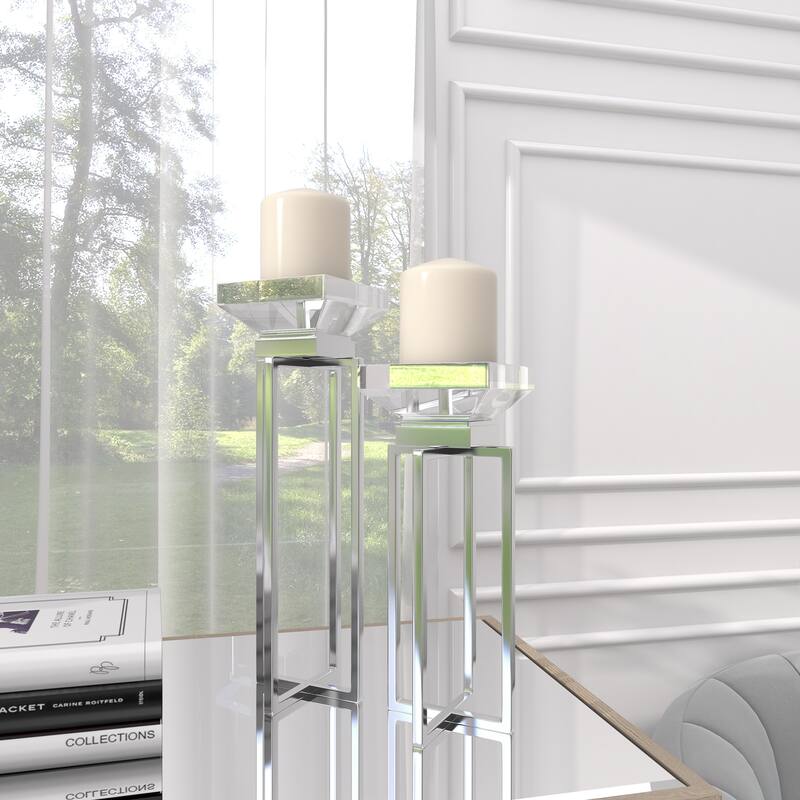 Silver Stainless Steel Candle Holder (Set of 2) - 4 x 4 x 13