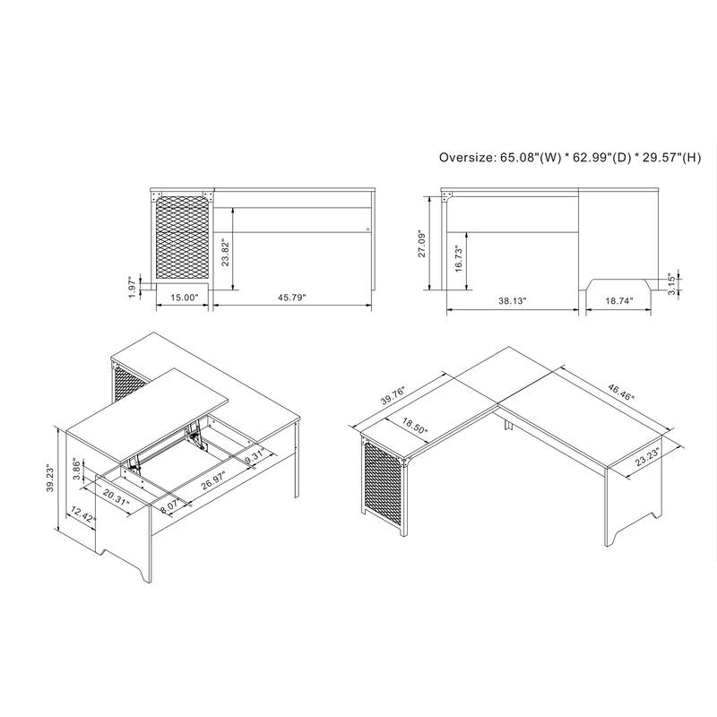 DH BASIC Industrial Natural Oak 65-inch Metal L-Shaped Standing Desk by Denhour