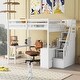 preview thumbnail 3 of 15, Full Size Loft Bed with Desk and Storage Staircase, White - Space-Saving Design