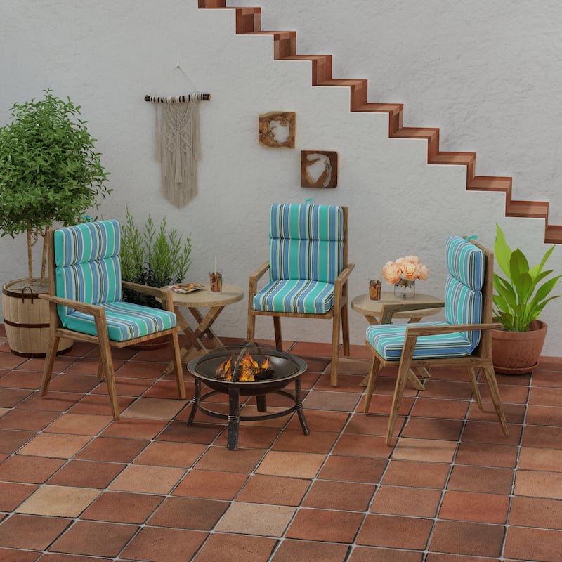 Sunbrella 22" x 44" Blue Stripe Outdoor Chair Cushion with Ties and Loop - 44'' L x 22'' W x 4'' H - Dolce Oasis