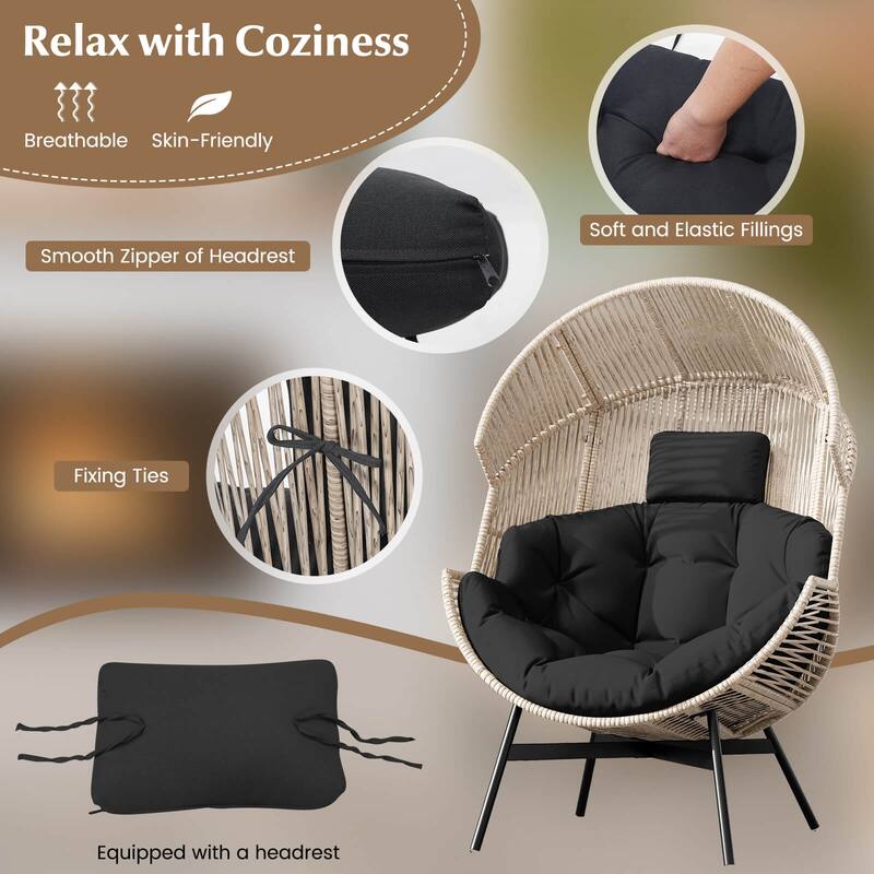 Costway Oversized Egg Style Chair with Cushions & Headrest Heavy-Duty - See Details