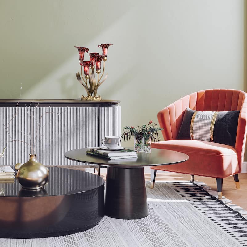 20-inch Antique Brass and Hand Blown Glass 5 Calla Lily Uplight Accent Lamp - 15" x 14" x 20"