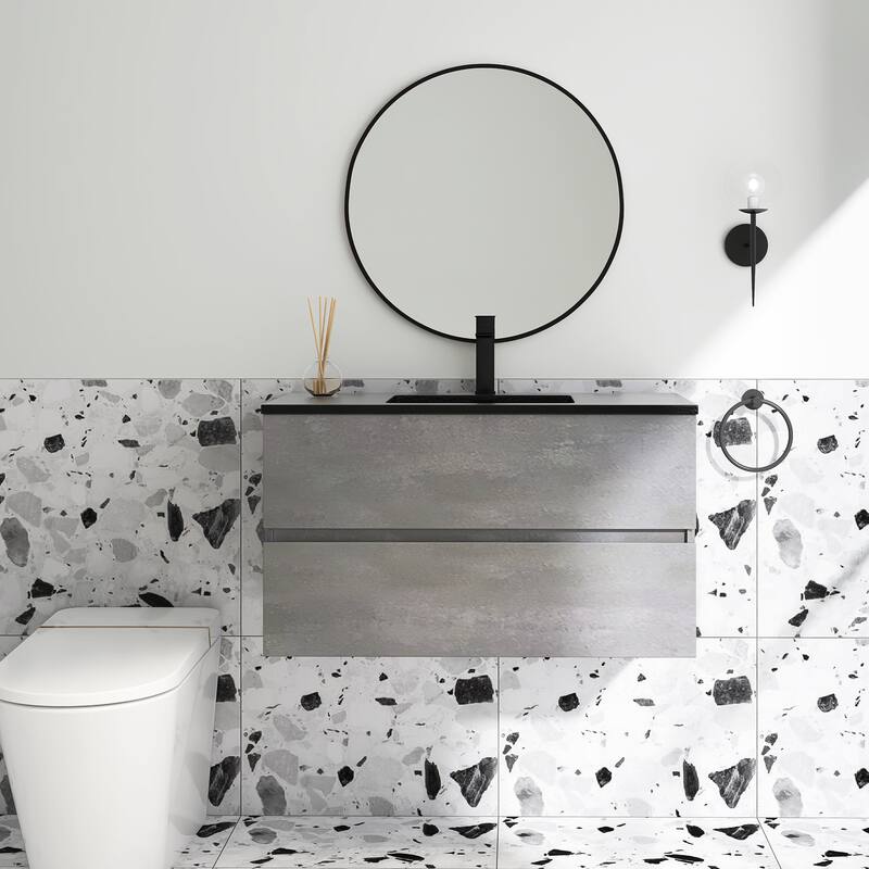 24 in./30 in./36 in. Wall-Mounted 2-drawer Bathroom Vanity Set in Cement Grey with Integrated Solid Surface Sink - 36"