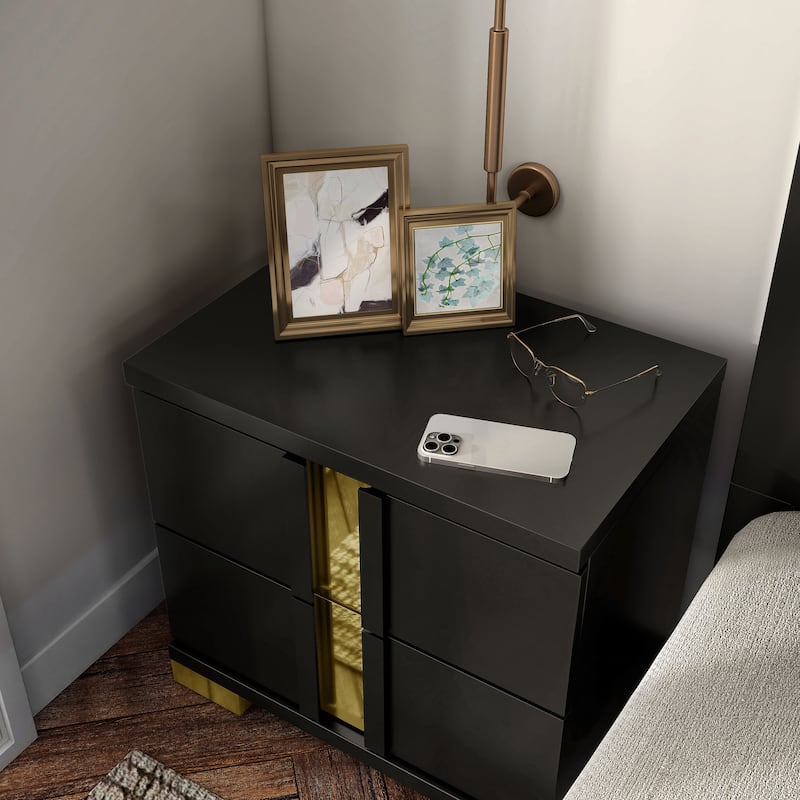 Furniture of America Halifax Modern Rubberwood Black 2-Drawer Nightstand (Set of 2)