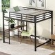preview thumbnail 1 of 1, Full Size Metal Loft Bed with Desk and Storage Shelves - Modern Space-Saving Design