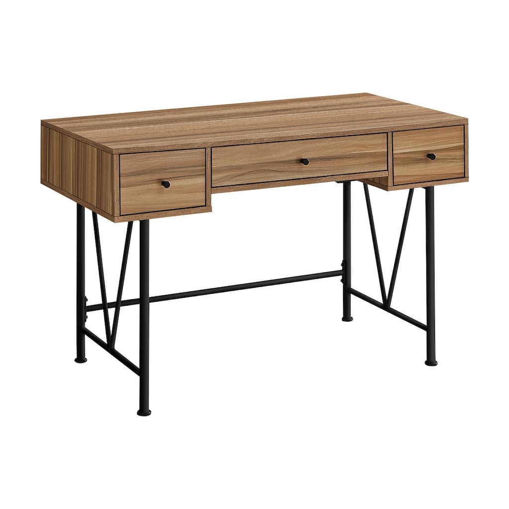 Computer Desk, Home Office, Laptop, Storage Drawers, 48"l, Work, Brown Laminate, Black Metal, Transitional