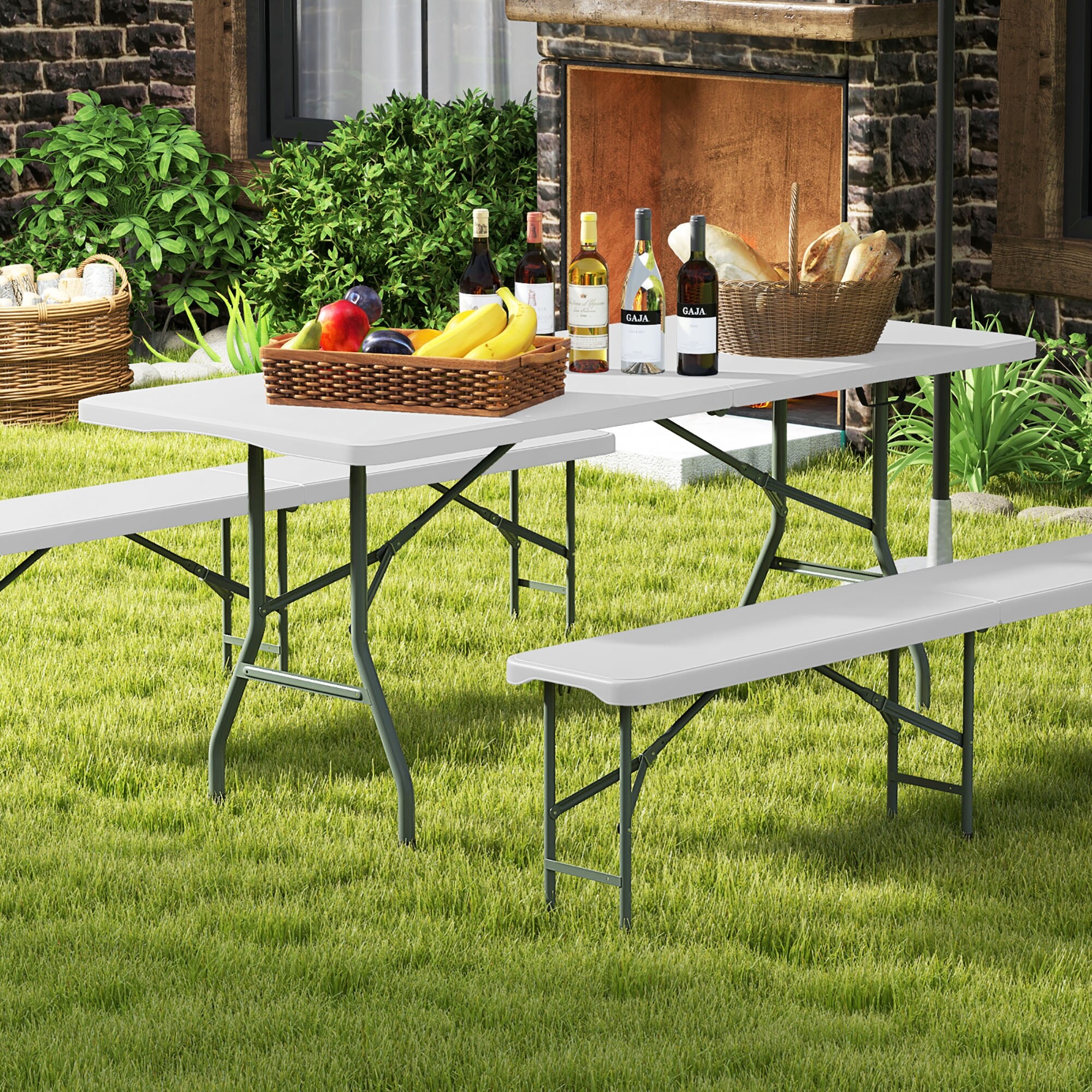 Gymax 6 ft Portable Folding Table w/HDPE Tabletop Safe Lock