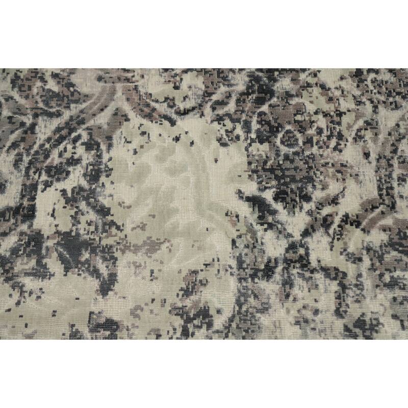 Hand Knotted Oriental Viscose Silk Carpet Modern All-Over Greys & Charcoal Abstract Area Rug - 8' 2'' X 5' 7''