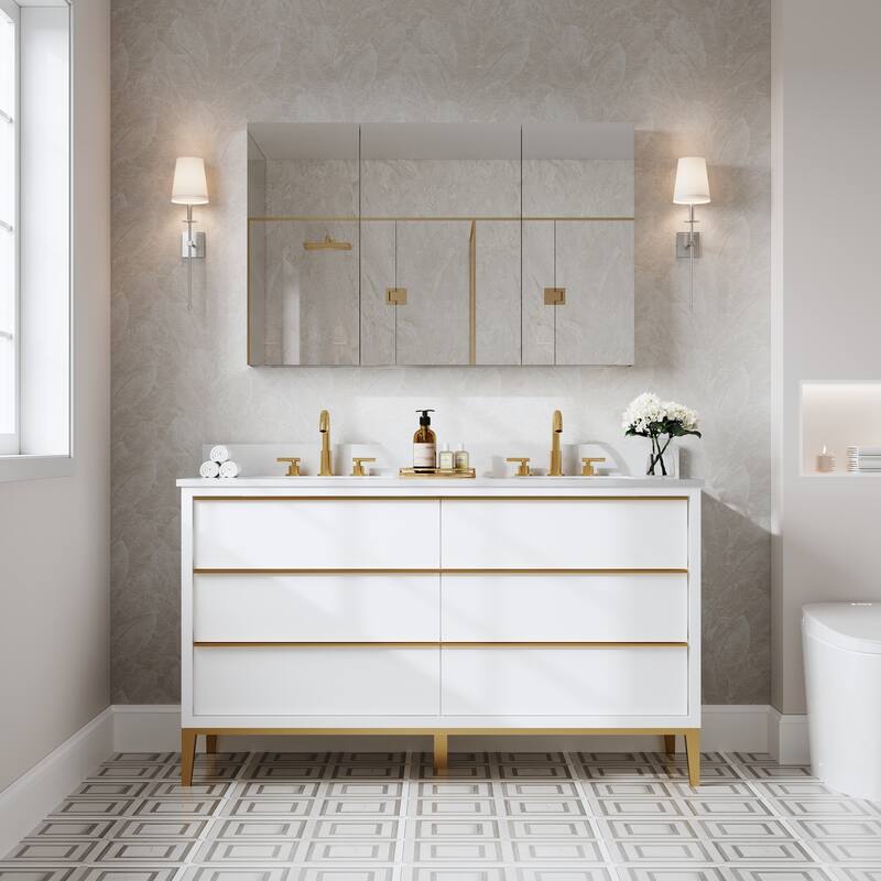 Recessed or Surface Wall Mount Bathroom Medicine Cabinet With Adjustable Glass Shelves
