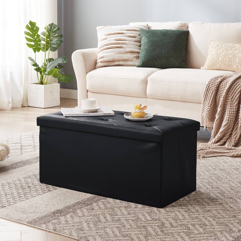 Folding Storage Ottoman, Foot Rest Stool Footstool, Leather Tufted Ottoman, Small Ottoman Cube for Living Room Bedroom Dorm