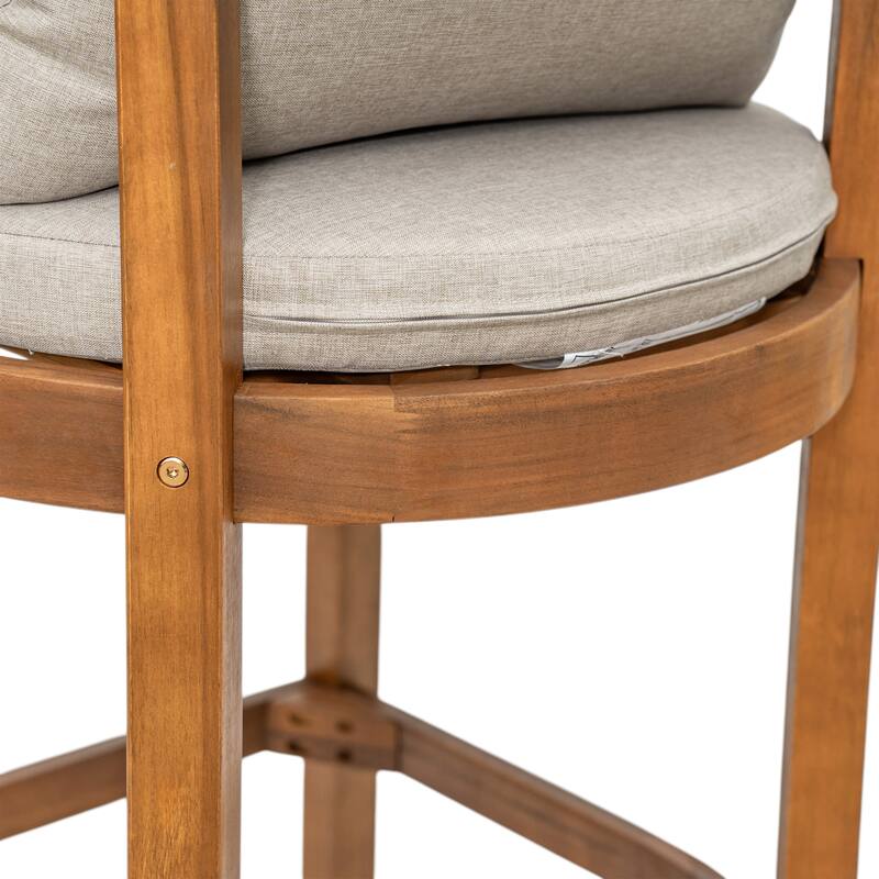 Christopher Knight Home - Abaco Outdoor Barstool Set of 4, Teak Finish Acacia Wood Frame with Beige Cushions.