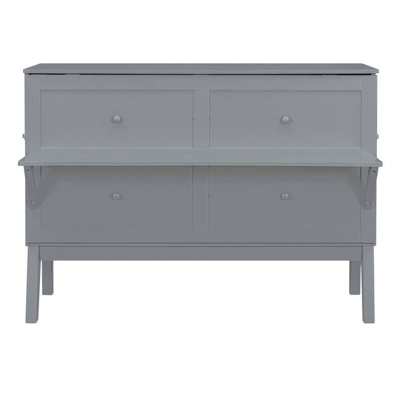 Queen Size Murphy Bed with USB Port, Solid Wood Murphy Chest Bed, Platform Murphy Bed Frame with Removable Shelves On Each Side