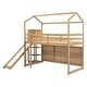 preview thumbnail 8 of 27, Twin Size House Loft Bed with Slide, Storage Shelves and Light, Wood Kids Bed Frame with Guardrail and Ladder, Climbing Ramp
