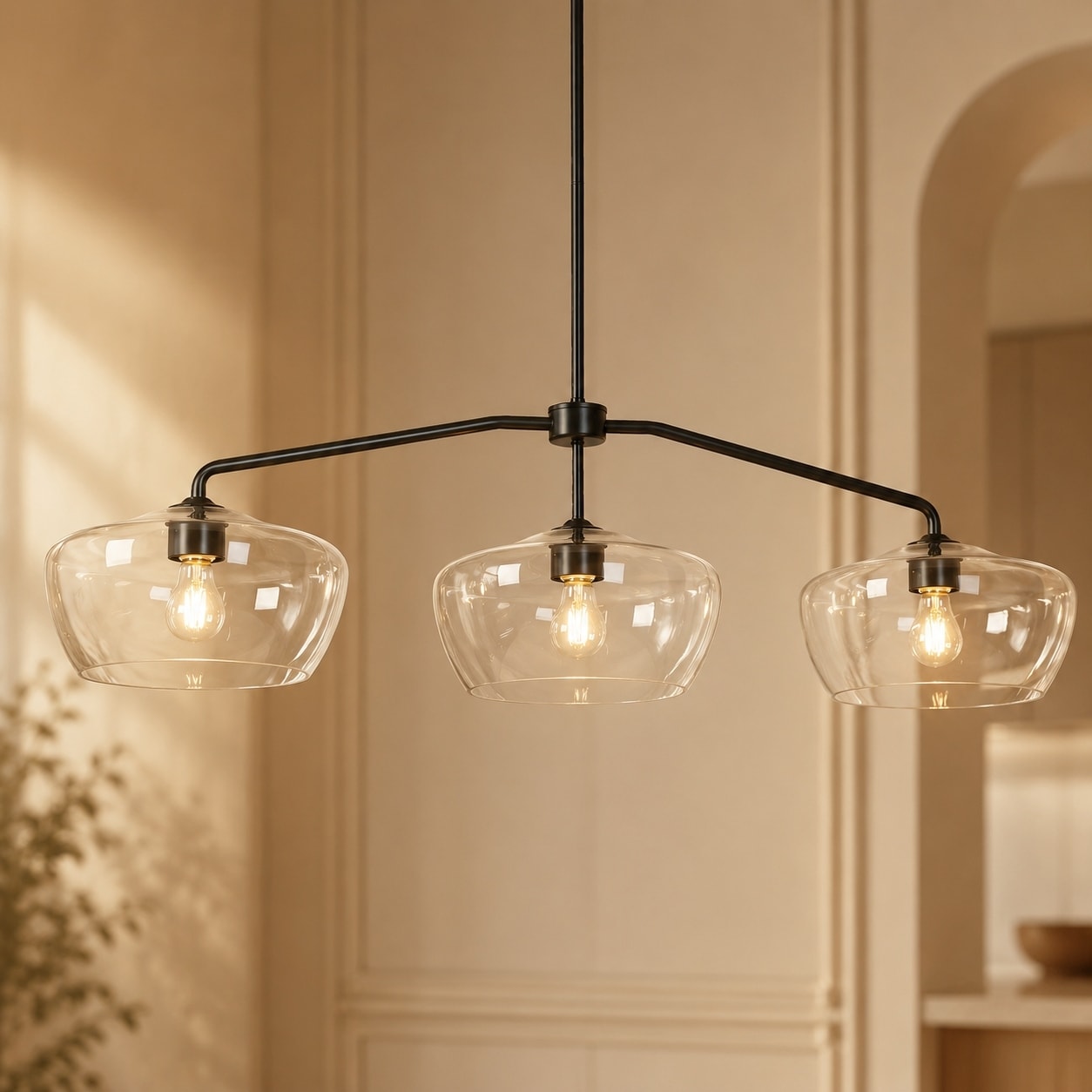 47.2" L Modern 3-Light Black Chandelier with Clear Glass Kitchen Island for Dining Room - 47.2 " L × 11.8 " W × 11.8 " H