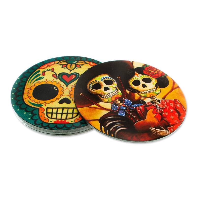 Novica Handmade Day Of The Dead In Mexico Decoupage Coasters (Set Of 4)