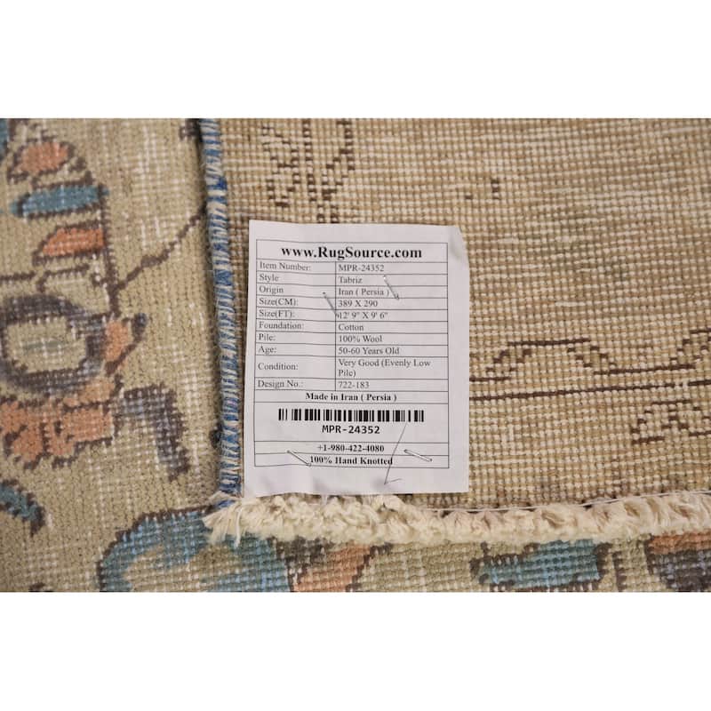 Floral Tabriz Persian Area Rug Beige Bedroom Handmade Wool Carpet - 9'6"x 12'9"