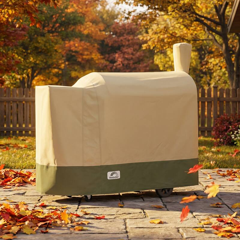 Aoodor Heavy Duty BBQ Pellet Smoker Grill Cover - 35.4"W x 23.6"D x 42.5"H - Beige/Green
