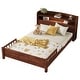 preview thumbnail 50 of 77, Pine Wood Platform Bed Low-Profile Bed Frame with Storage Headboard, Motion Sensor LED Light, Movable Guardrail, Slats Support Walnut - Full