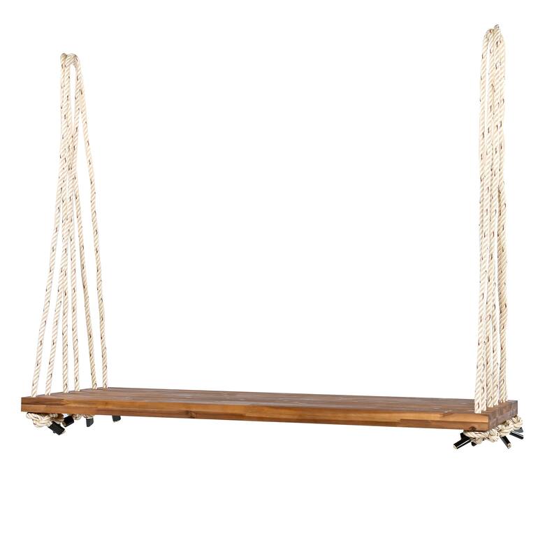 Outdoor Wood Hanging Chair with Cushions & Adjustable Assembly, 400 lbs Capacity, Swing Chair with Durable Hemp Ropes
