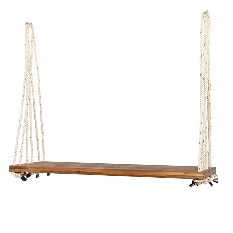 Patio Wooden Swing Chair, Hanging Porch Swing Bench with Cushion&Pillows, 10.8Ft Hemp Ropes for Garden,Backyard, Lawn