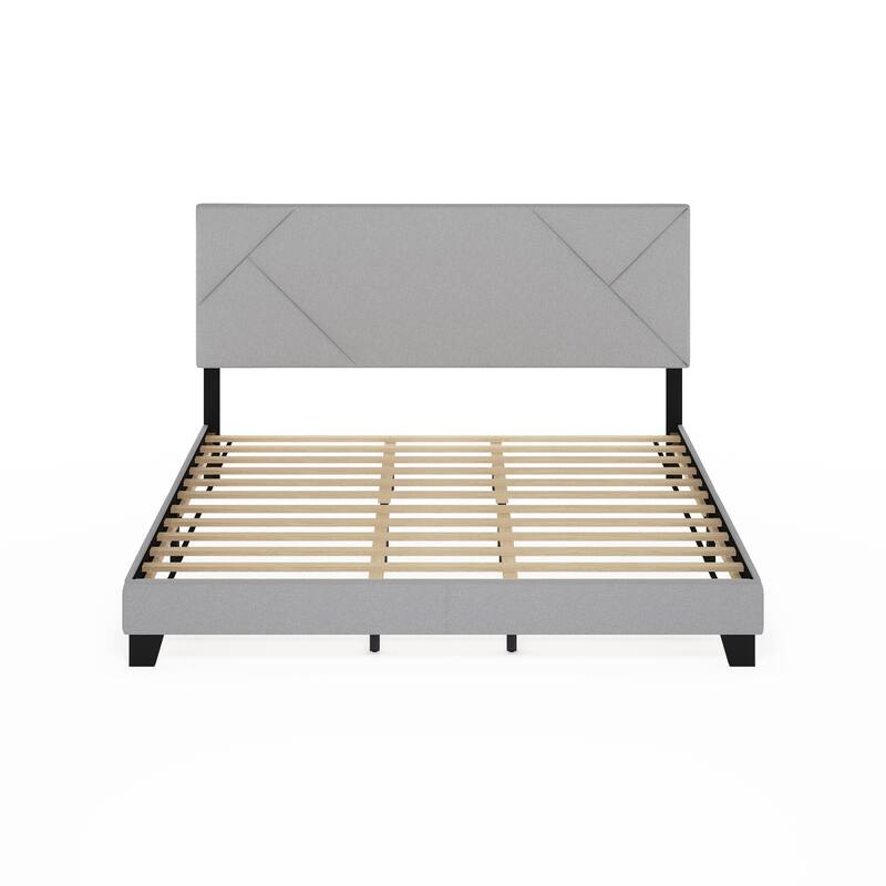 Furinno Skylar Geometric Design Headboard Bedframe, 12PC Slat Style, Glacier, Twin