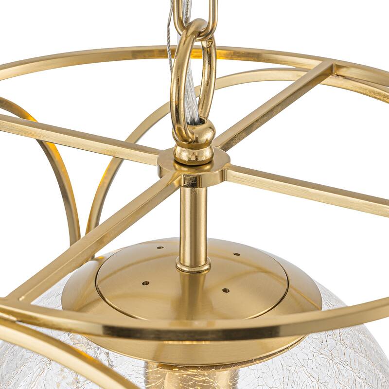 11.5" Metal Frame Clear Crackled Glass Globe Pendant Light Modern - Dia.11.5-in