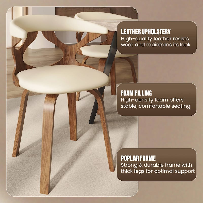Dining Chairs Round Leather Seat with Solid Wood Legs Accent Arm Chair Modern Cut-Out Design