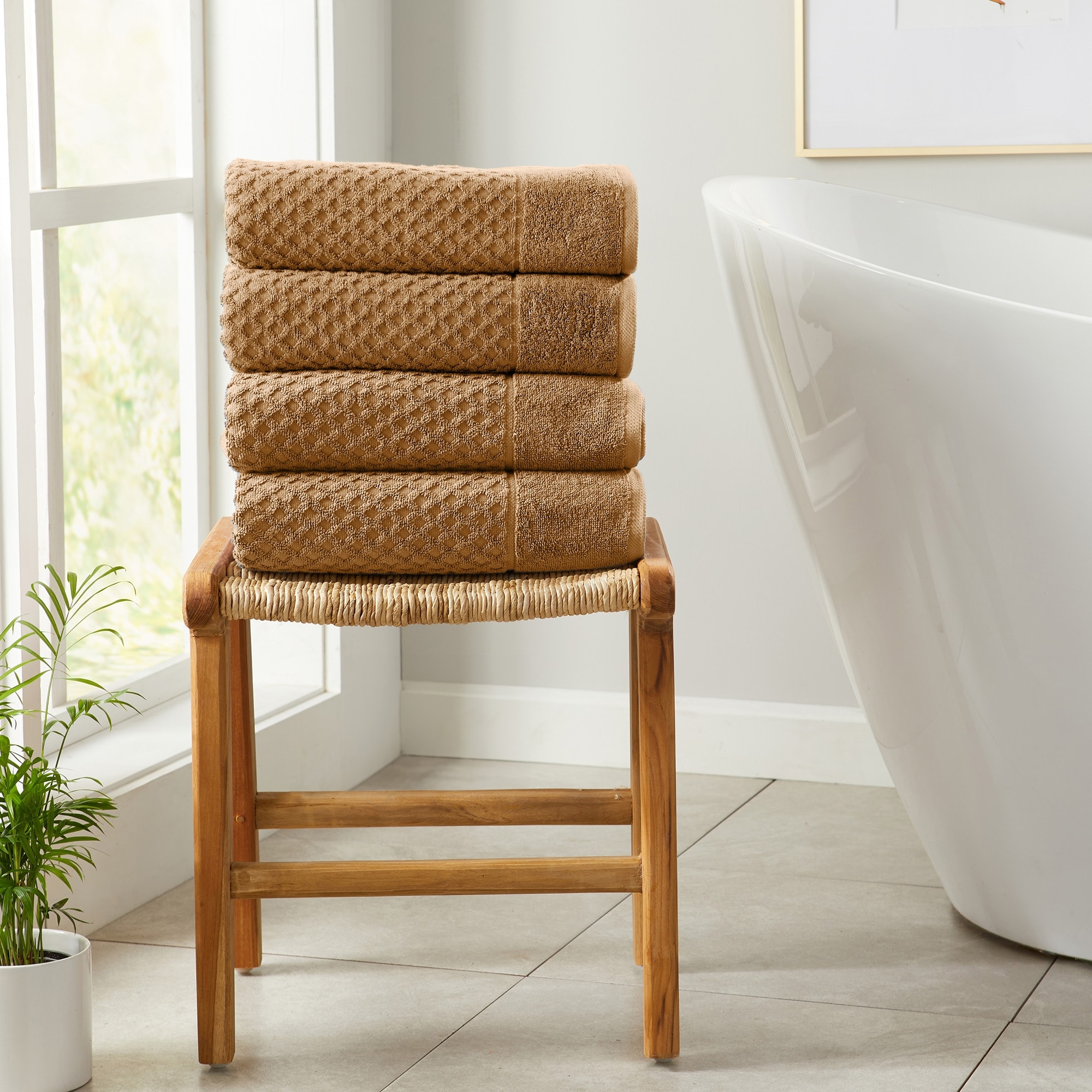 Linery & Co. Cotton Diamond Waffle Texture Bath Towels