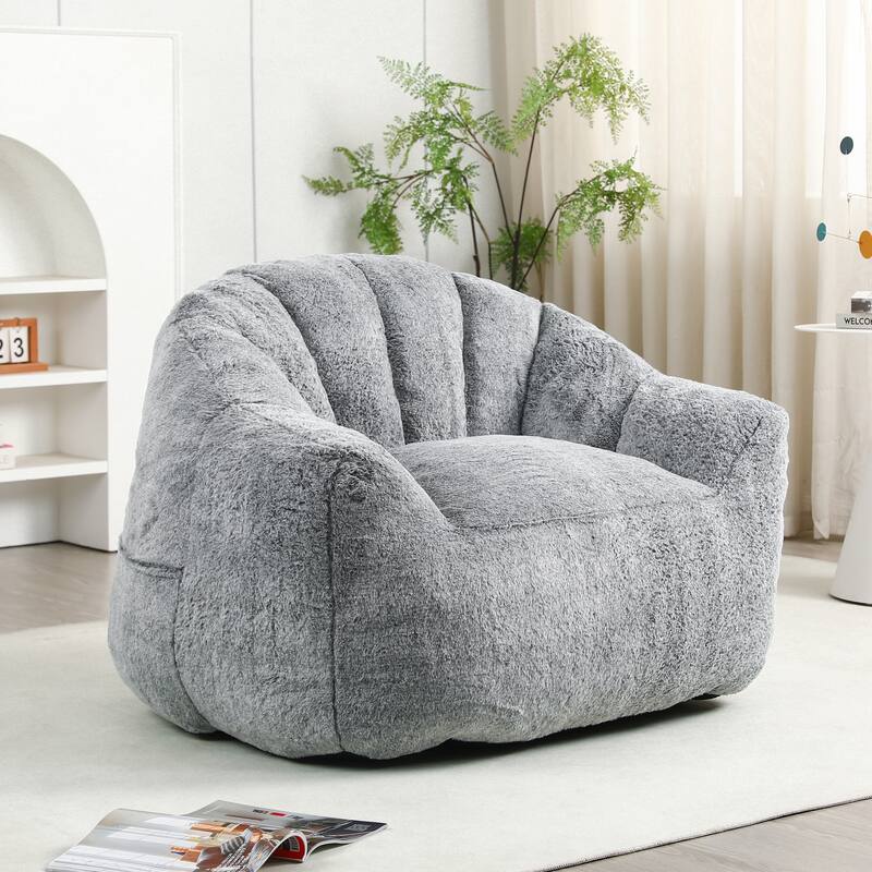 Oversized Memory Foam Bean Bag Chair Lazy Sofa with Armrests and Removable Cover for Living Room Bedroom - Dark Gray