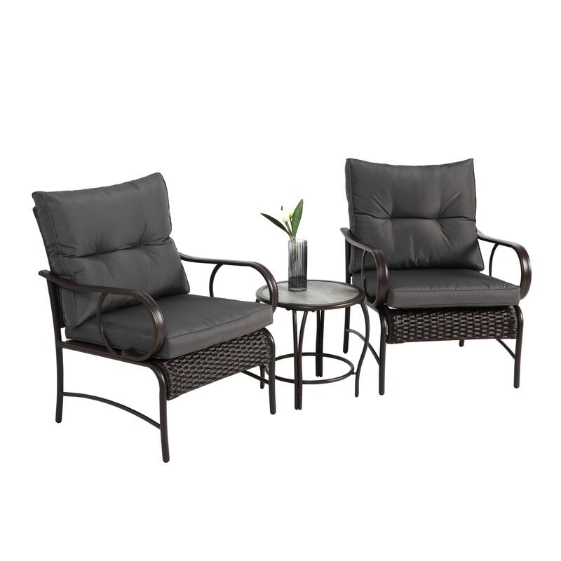 3-Piece Modern Rattan Patio Conversation Set with Coffee Table