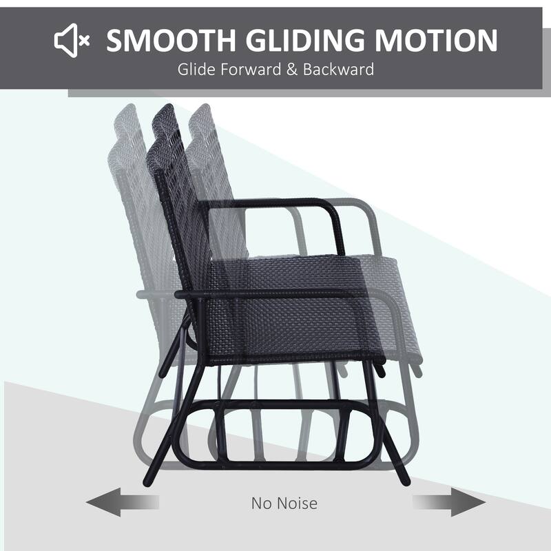 Outsunny Patio Rocking Bench Chair, 2-Person Ergonomic Wicker Glider Loveseat with PE Rattan for Outdoor Spaces, Garden & Porch