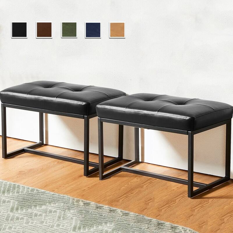 Glitzhome Set of 2 24"W Modern PU Leather Button-tufted Ottoman Foot stool